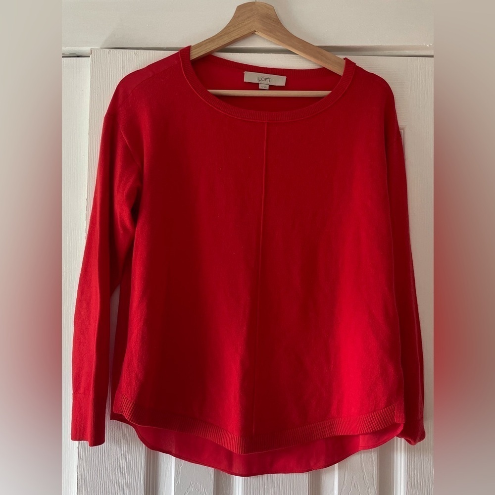 Loft XS Long‎ Sleeve Light Sweater and Chiffon Red Long Sleeve NWOT